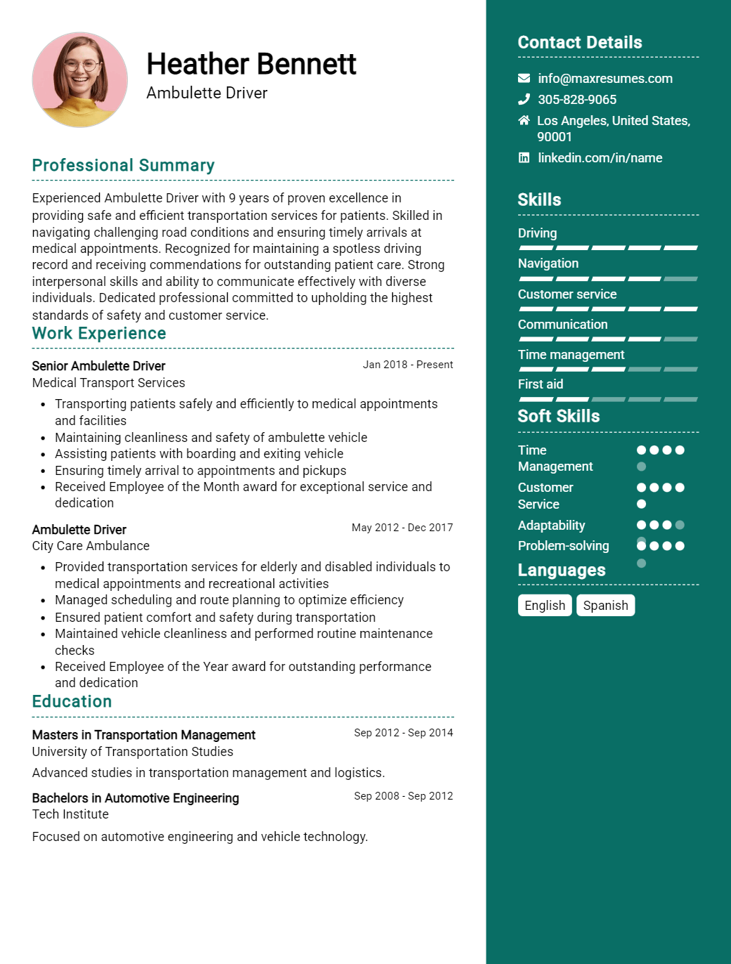 ambulette-driver-resume-sample