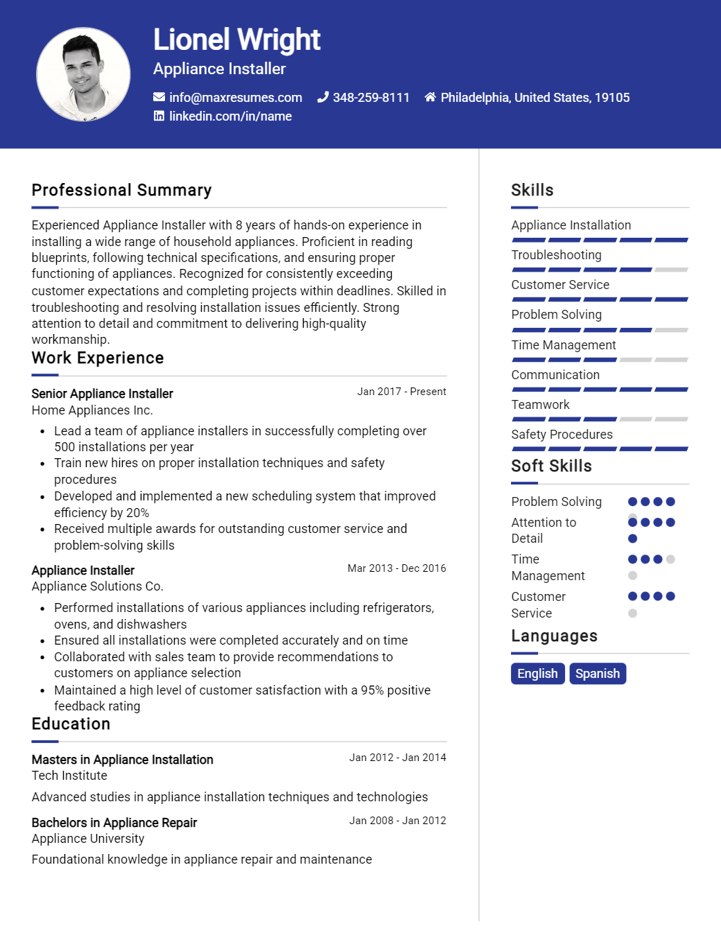 appliance-installer-resume-sample
