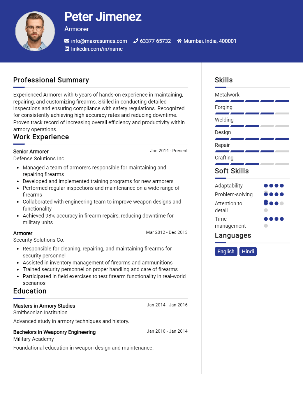 armorer-resume-sample