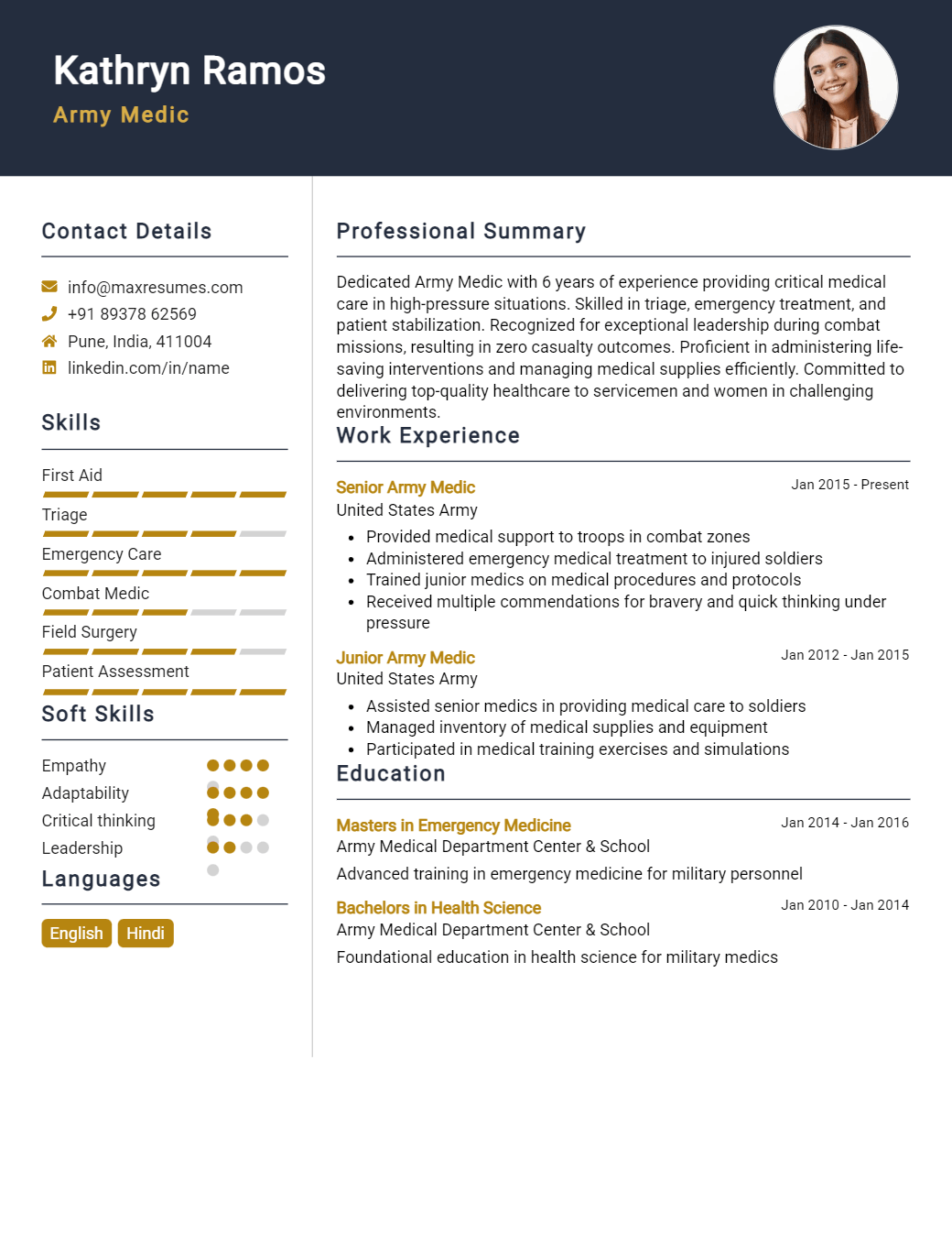 army-medic-resume-sample