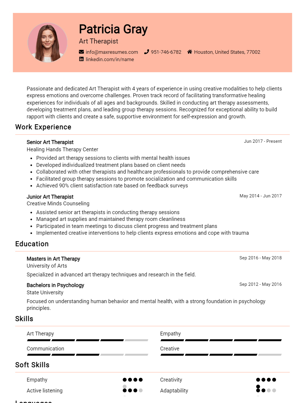 art-therapist-resume-sample