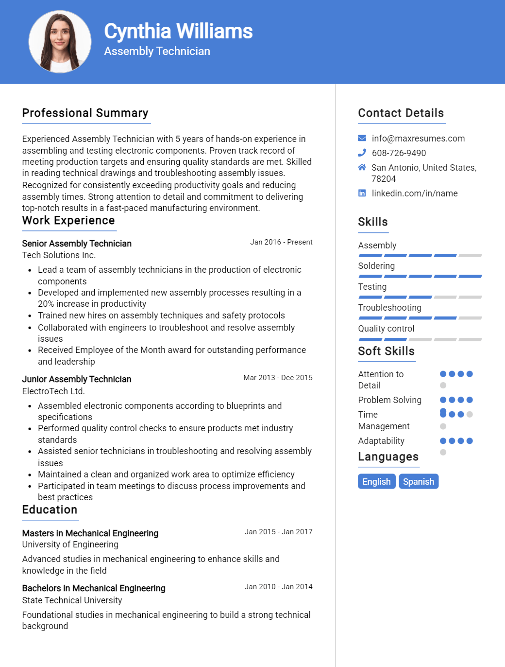 assembly-technician-resume-sample