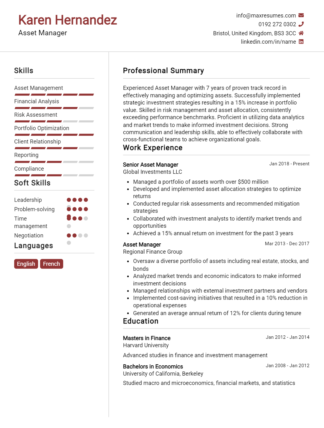 asset-manager-resume-sample