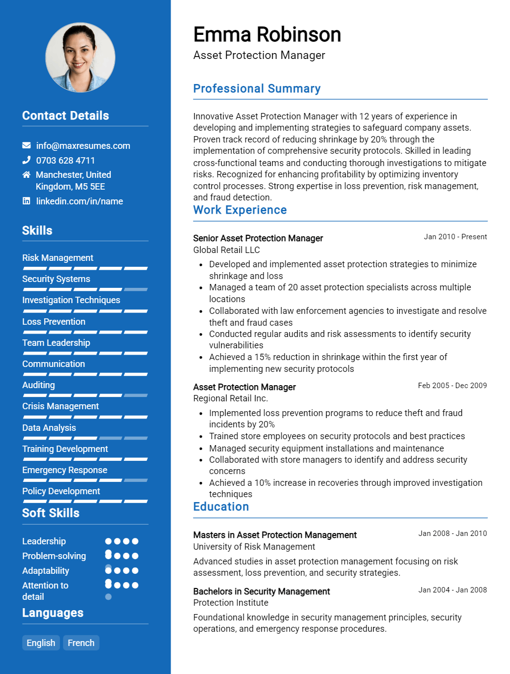 asset-protection-manager-resume-sample