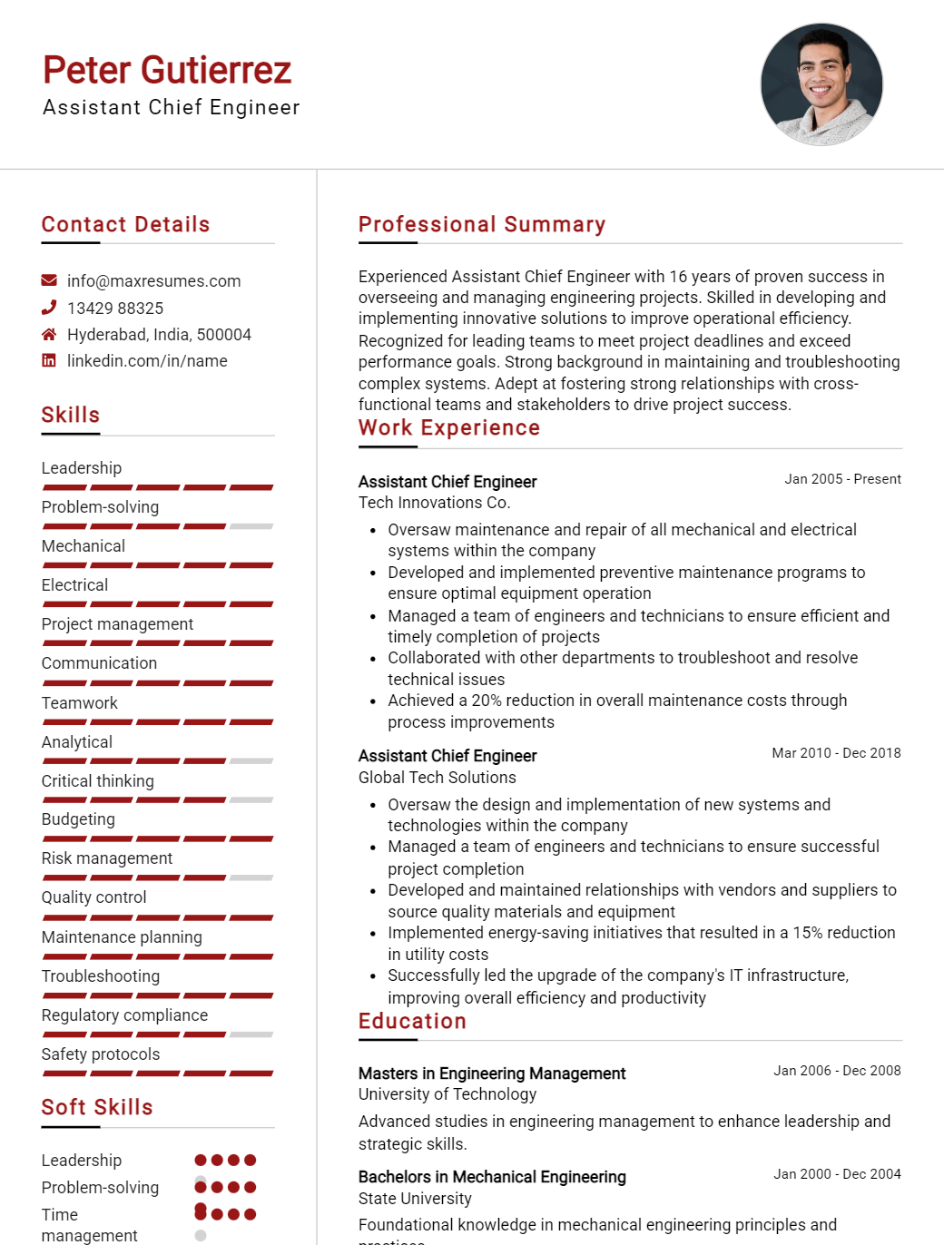 assistant-chief-engineer-resume-sample