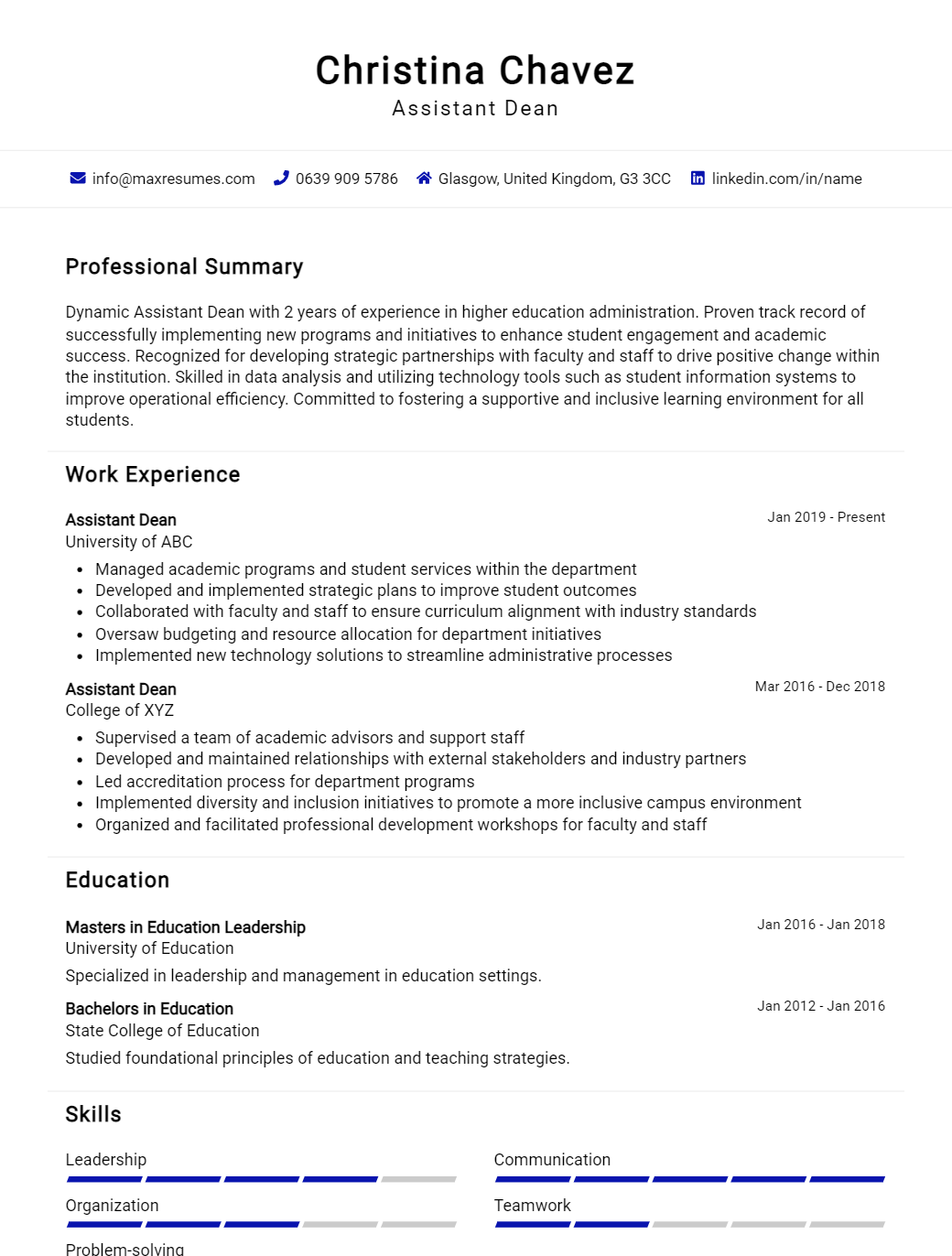 assistant-dean-resume-sample