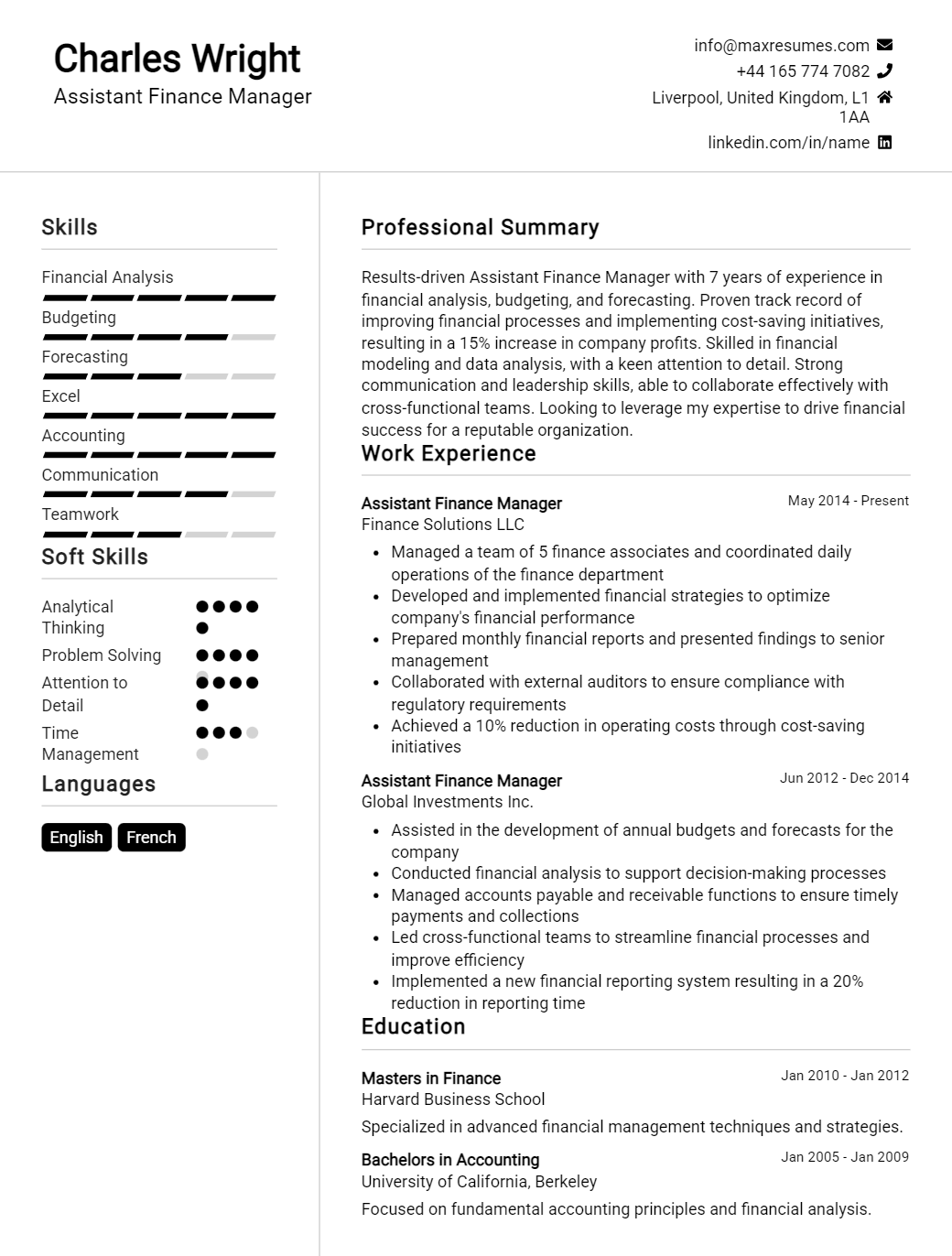 assistant-finance-manager-resume-sample