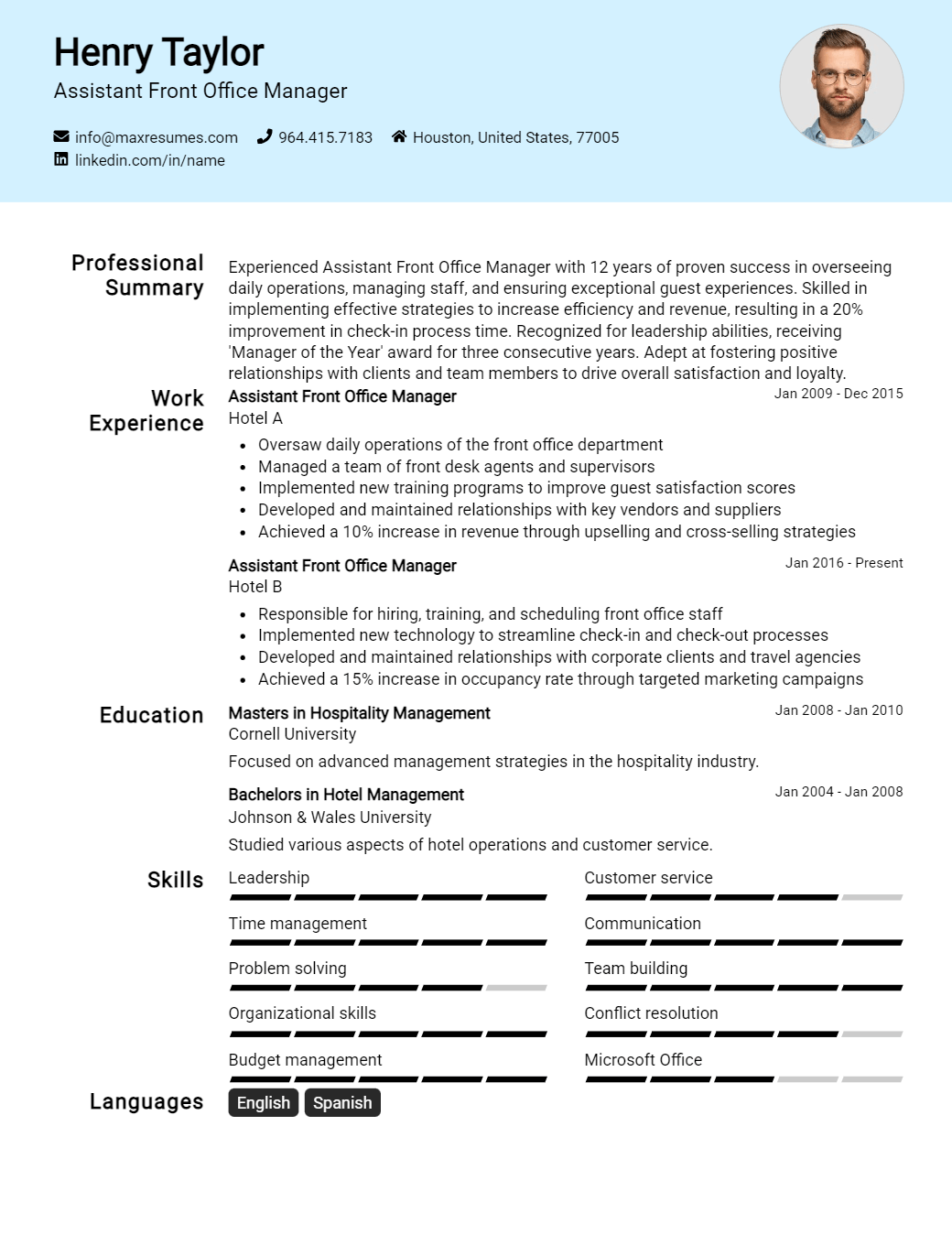 assistant-front-office-manager-resume-sample