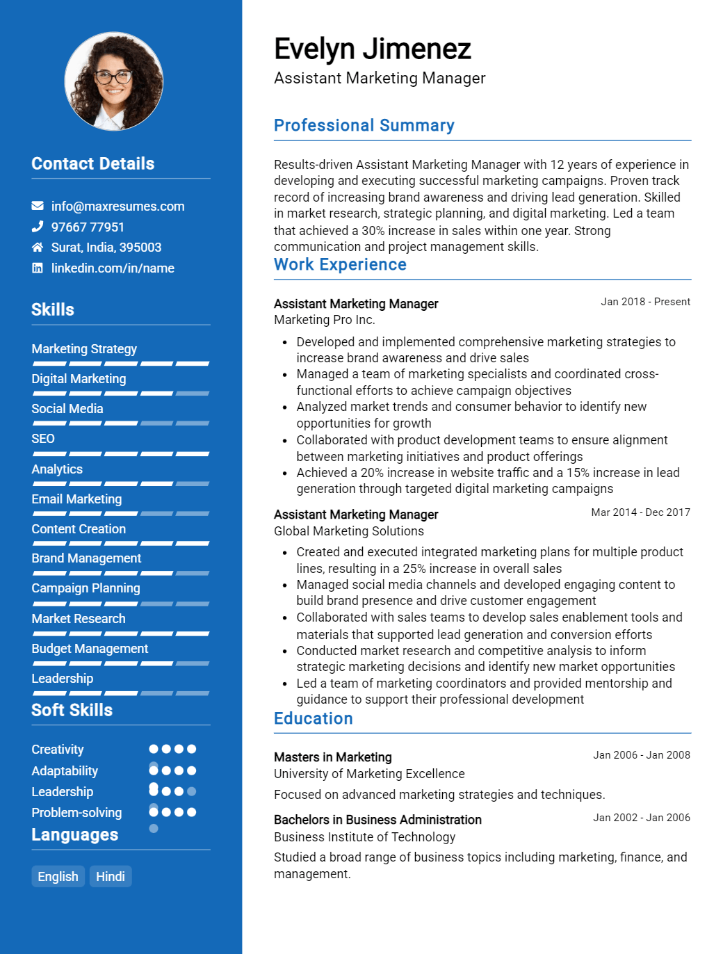 assistant-marketing-manager-resume-sample