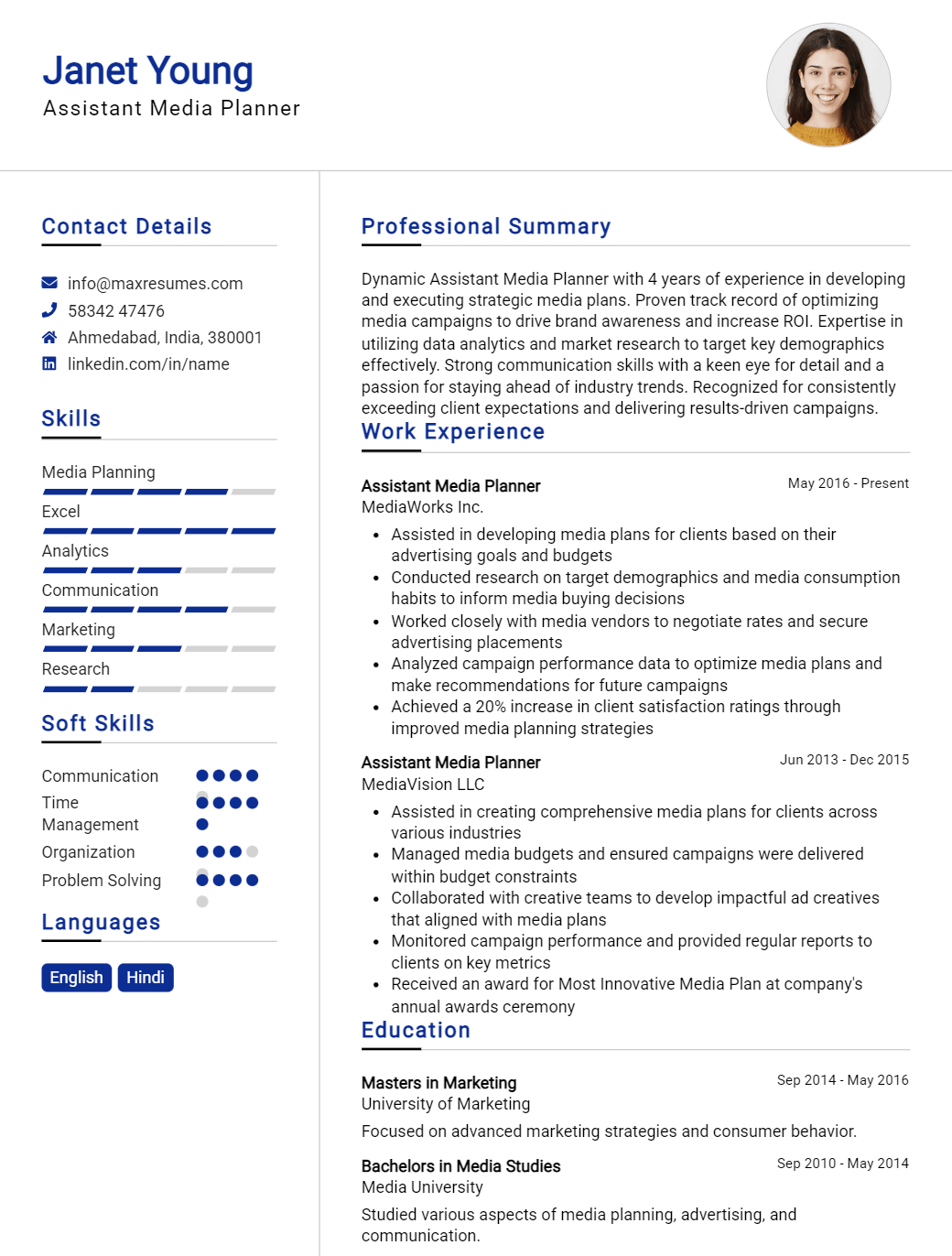 assistant-media-planner-resume-sample