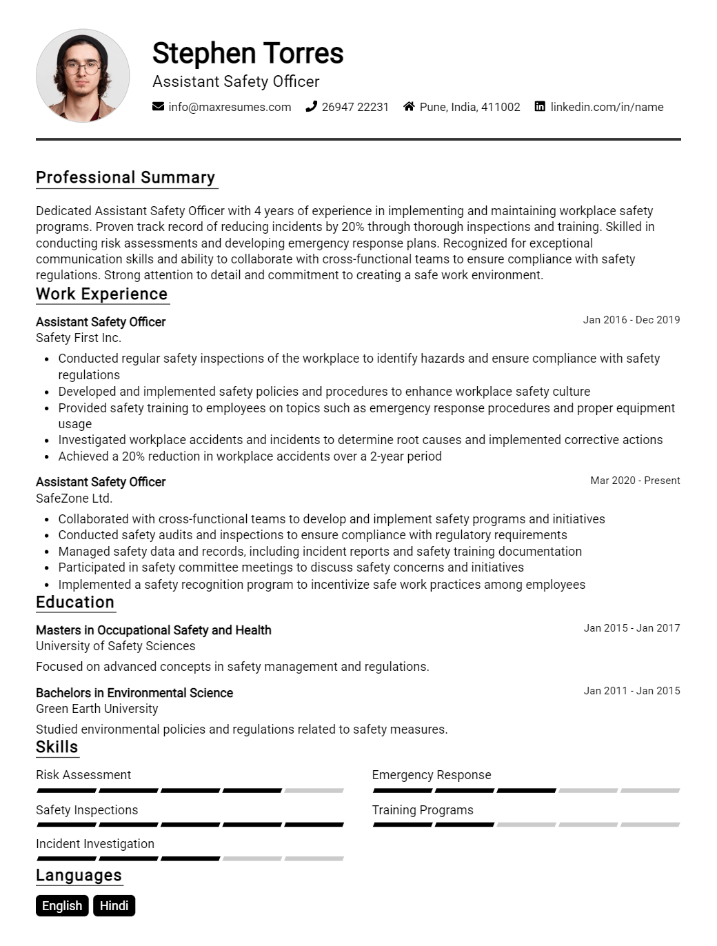 assistant-safety-officer-resume-sample