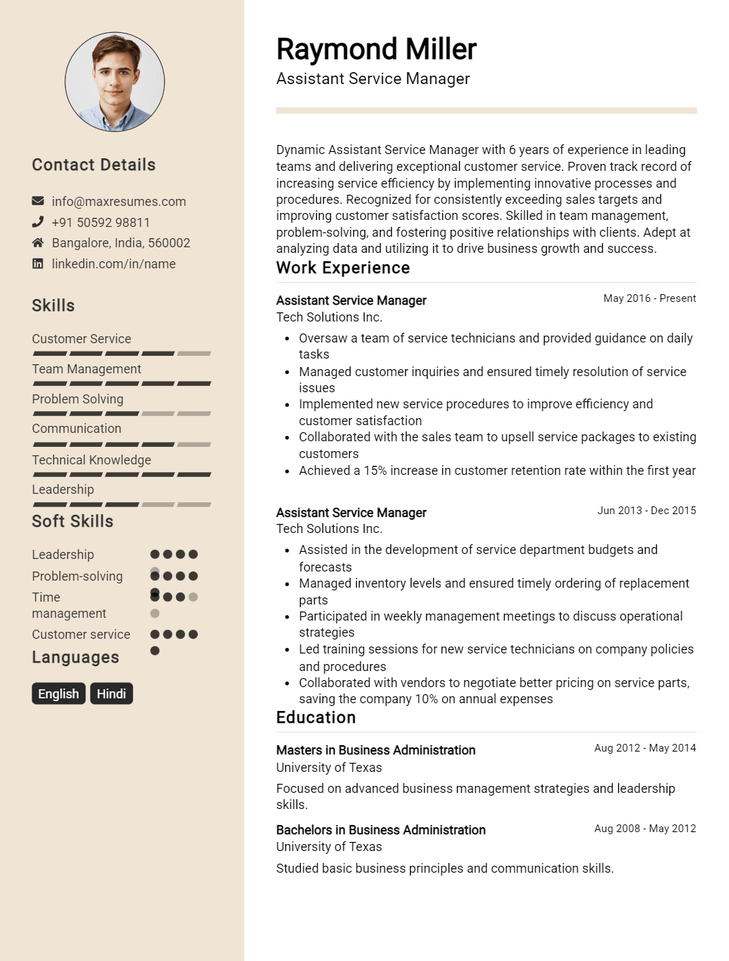 assistant-service-manager-resume-sample