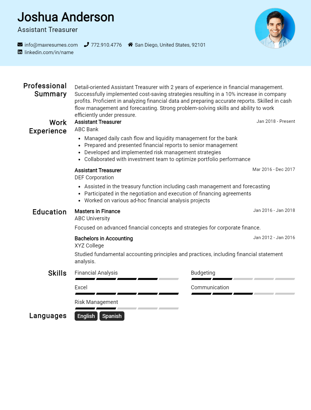 assistant-treasurer-resume-sample