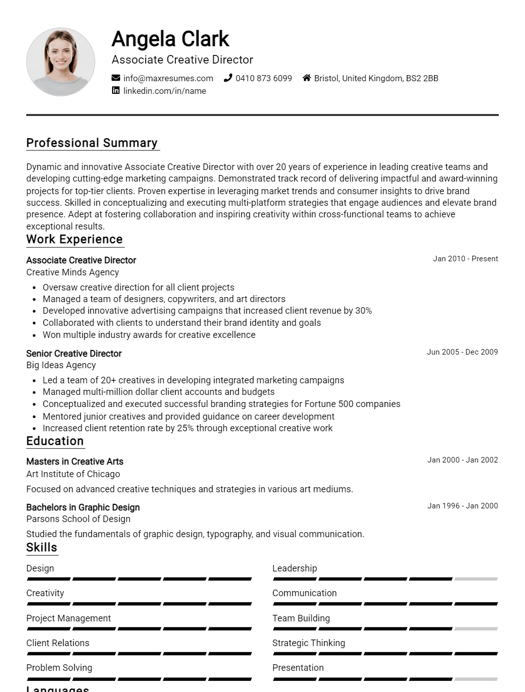 associate-creative-director-resume-sample