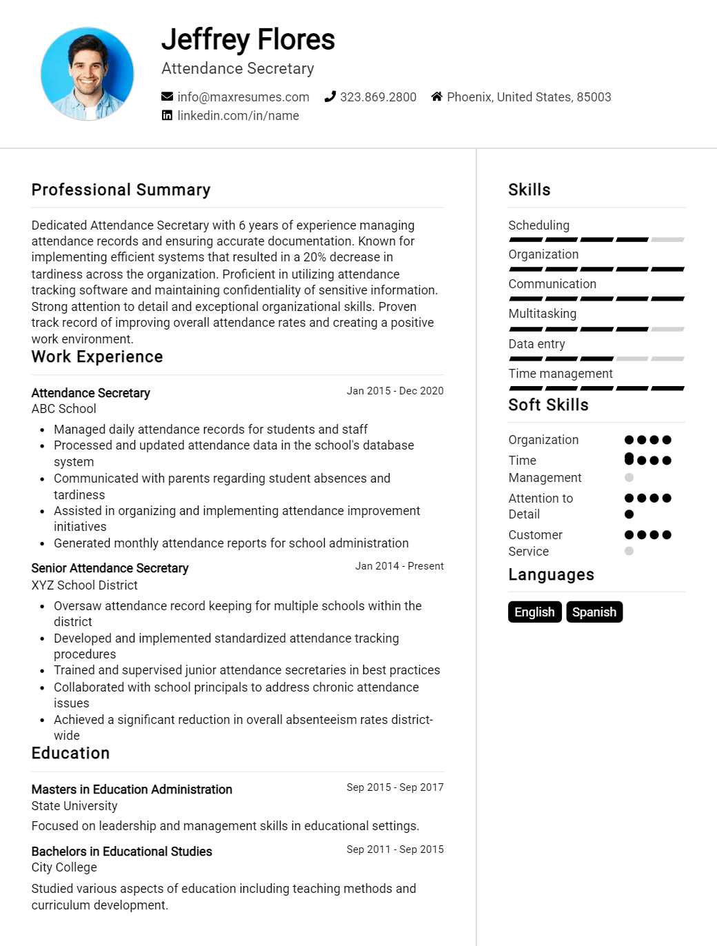 attendance-secretary-resume-sample