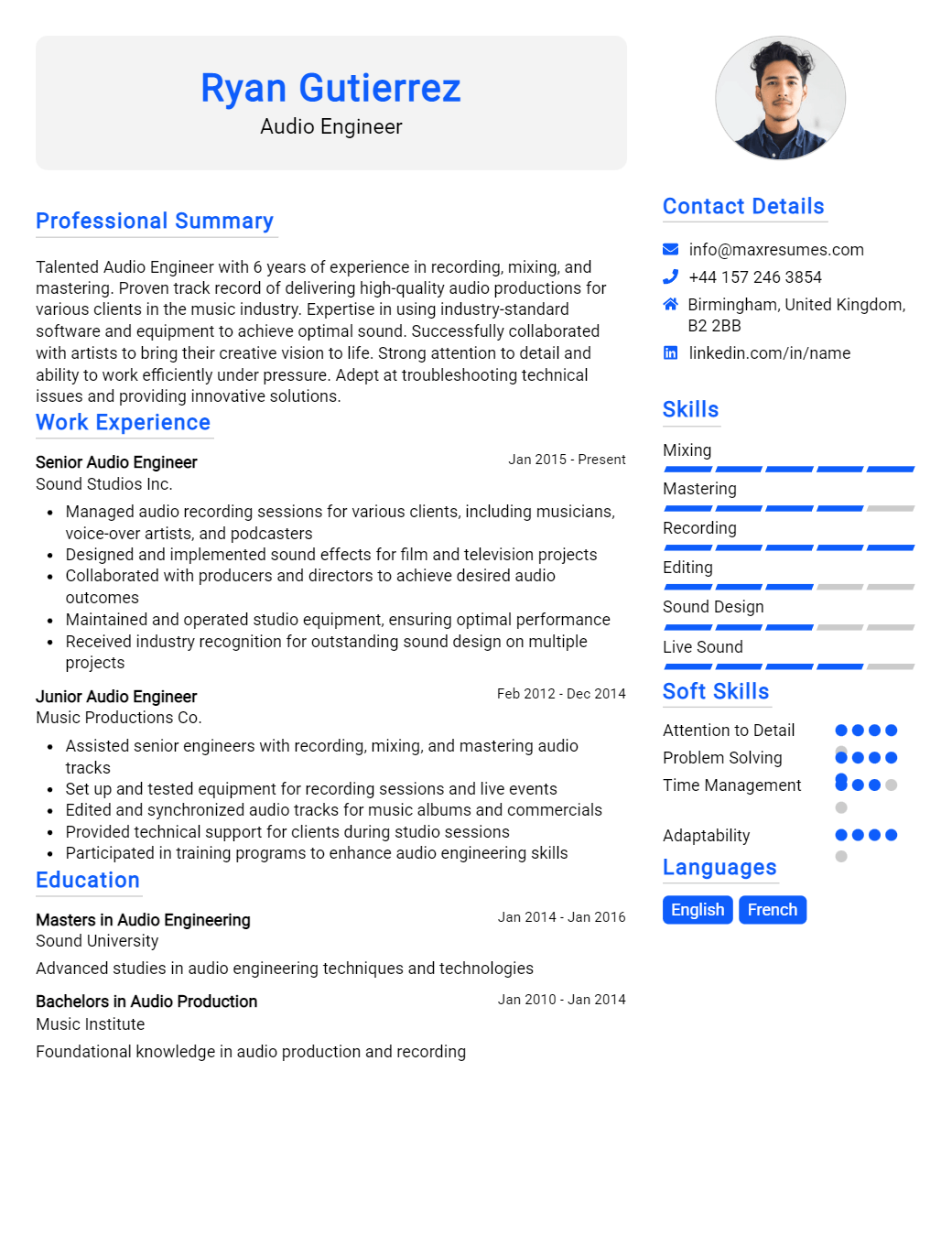 audio-engineer-resume-sample