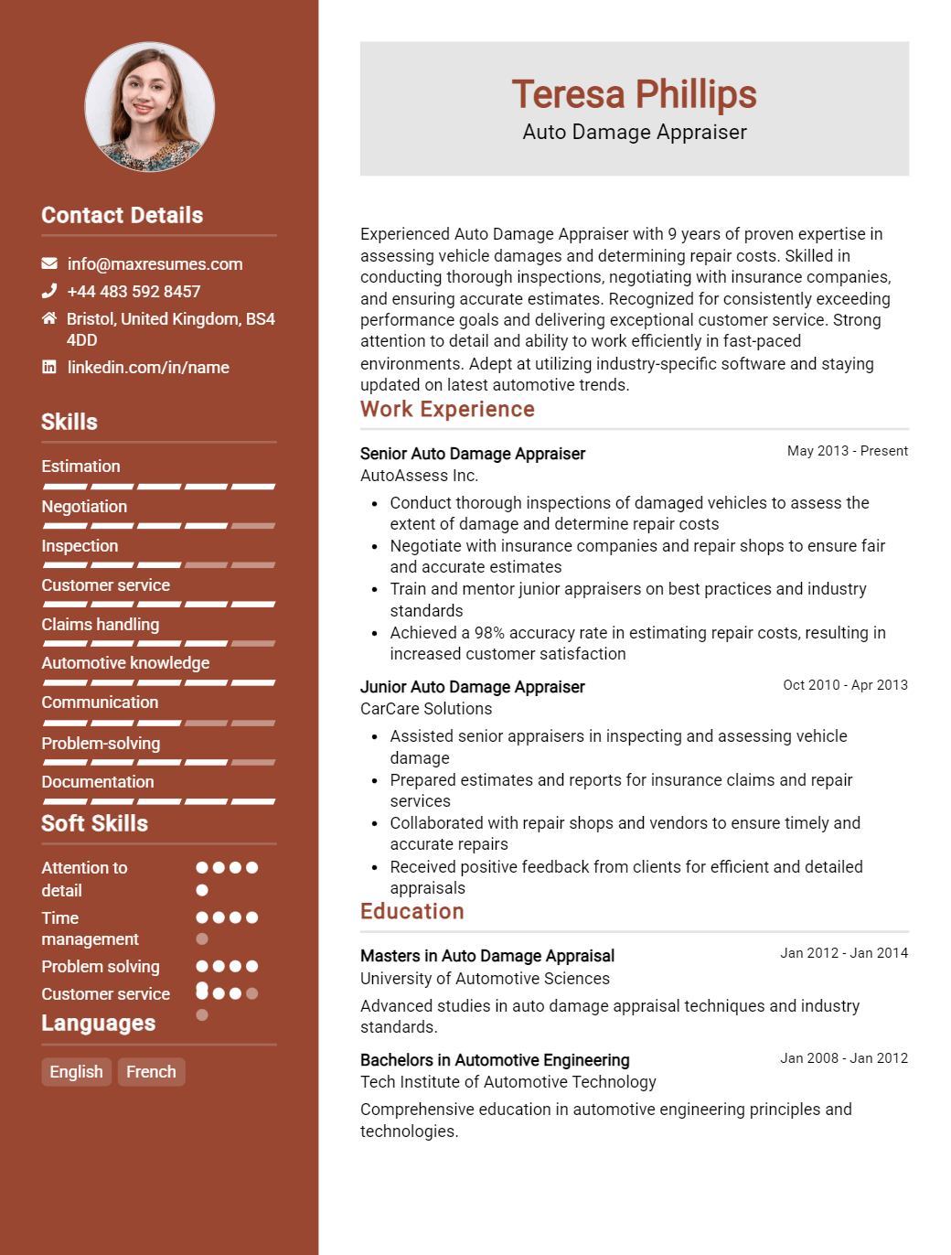 auto-damage-appraiser-resume-sample