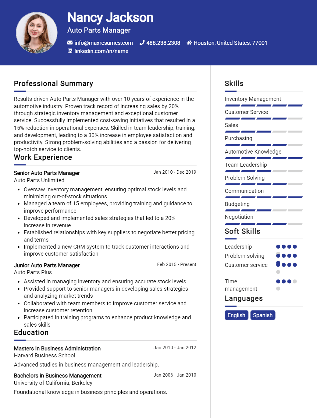 auto-parts-manager-resume-sample