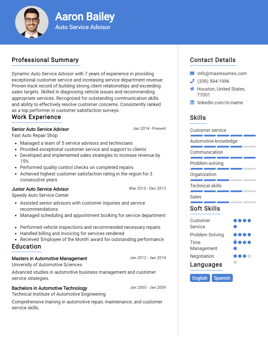auto-service-advisor-resume-sample