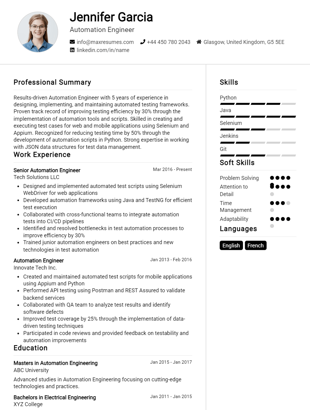 automation-engineer-resume-sample