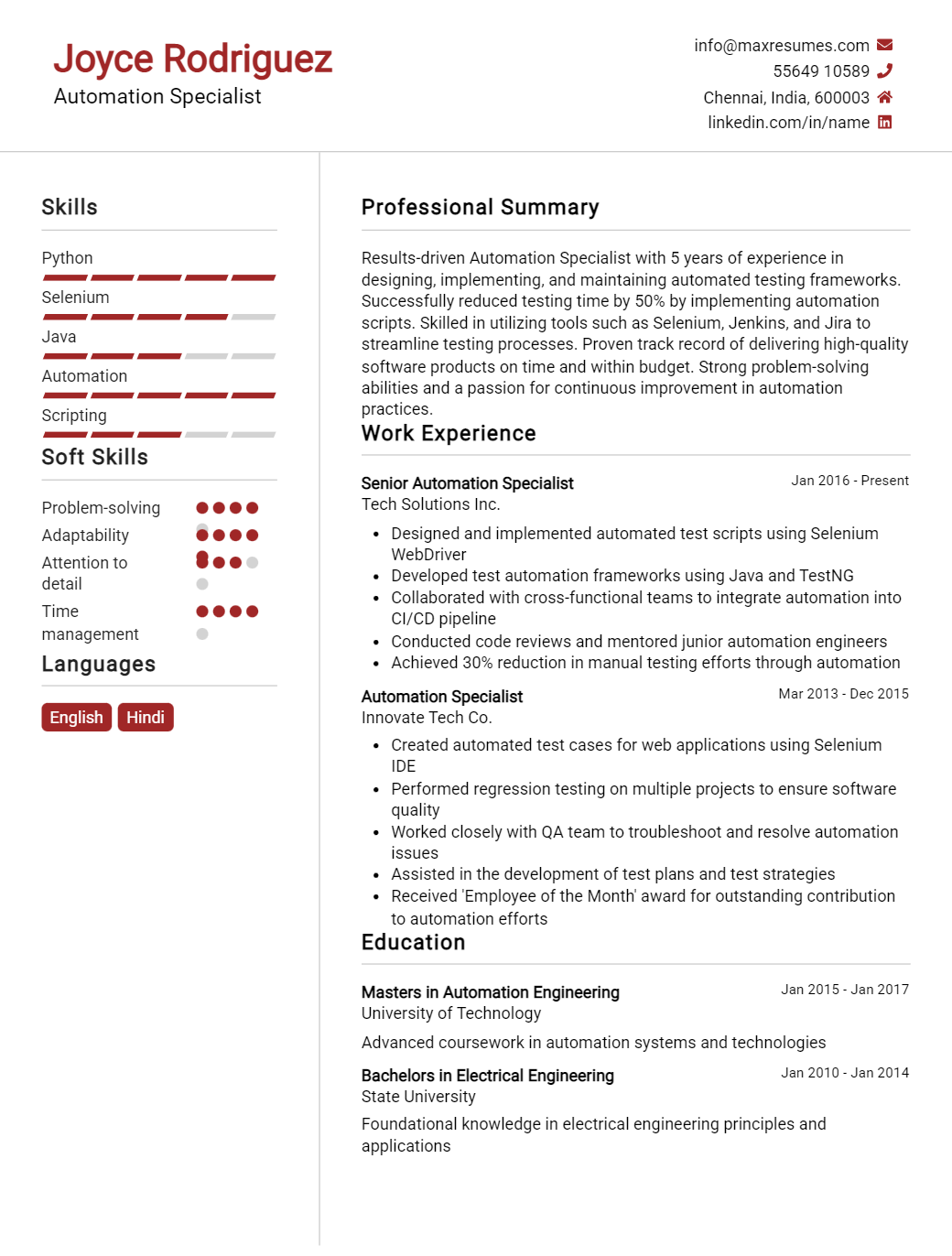 automation-specialist-resume-sample