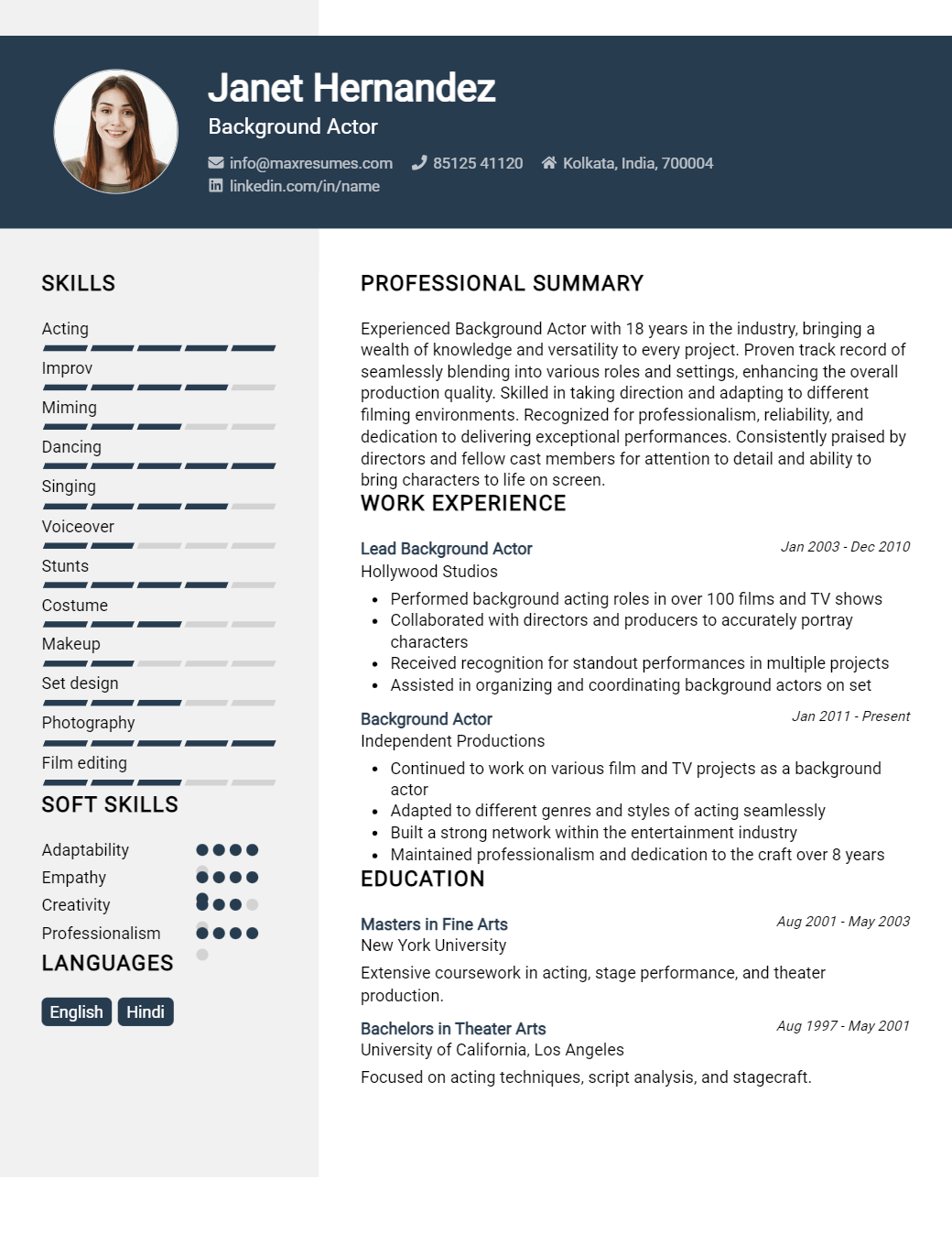 background-actor-resume-sample