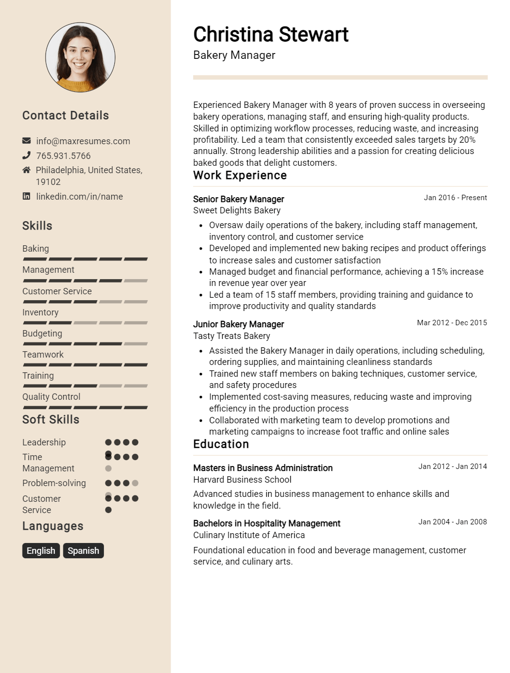 bakery-manager-resume-sample