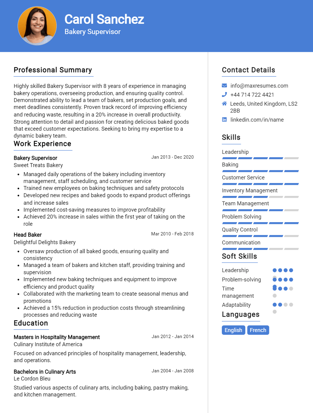 bakery-supervisor-resume-sample