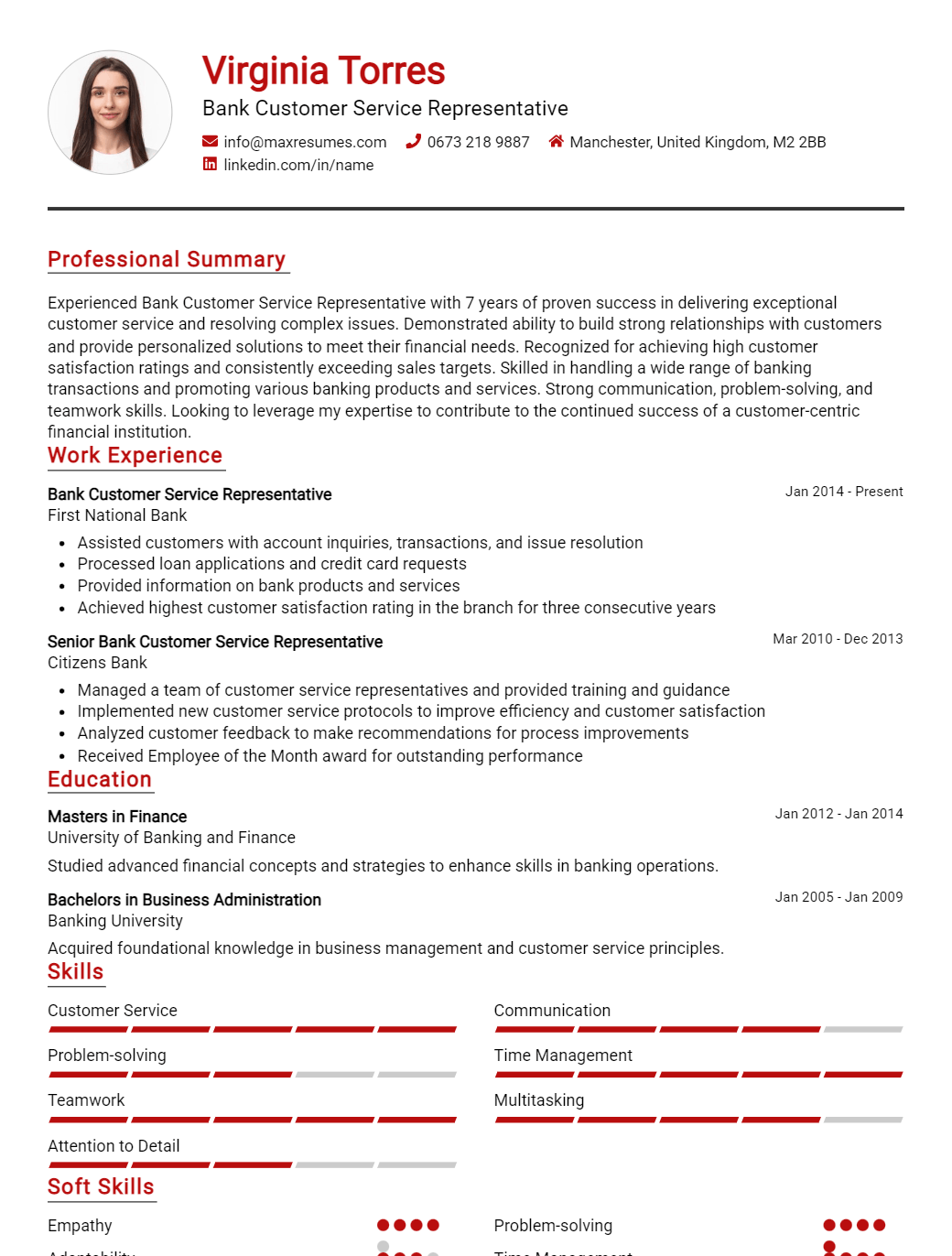 bank-customer-service-representative-resume-sample