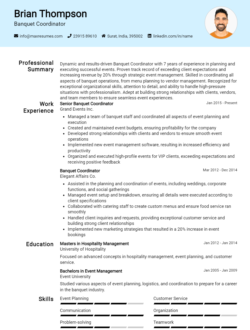 banquet-coordinator-resume-sample