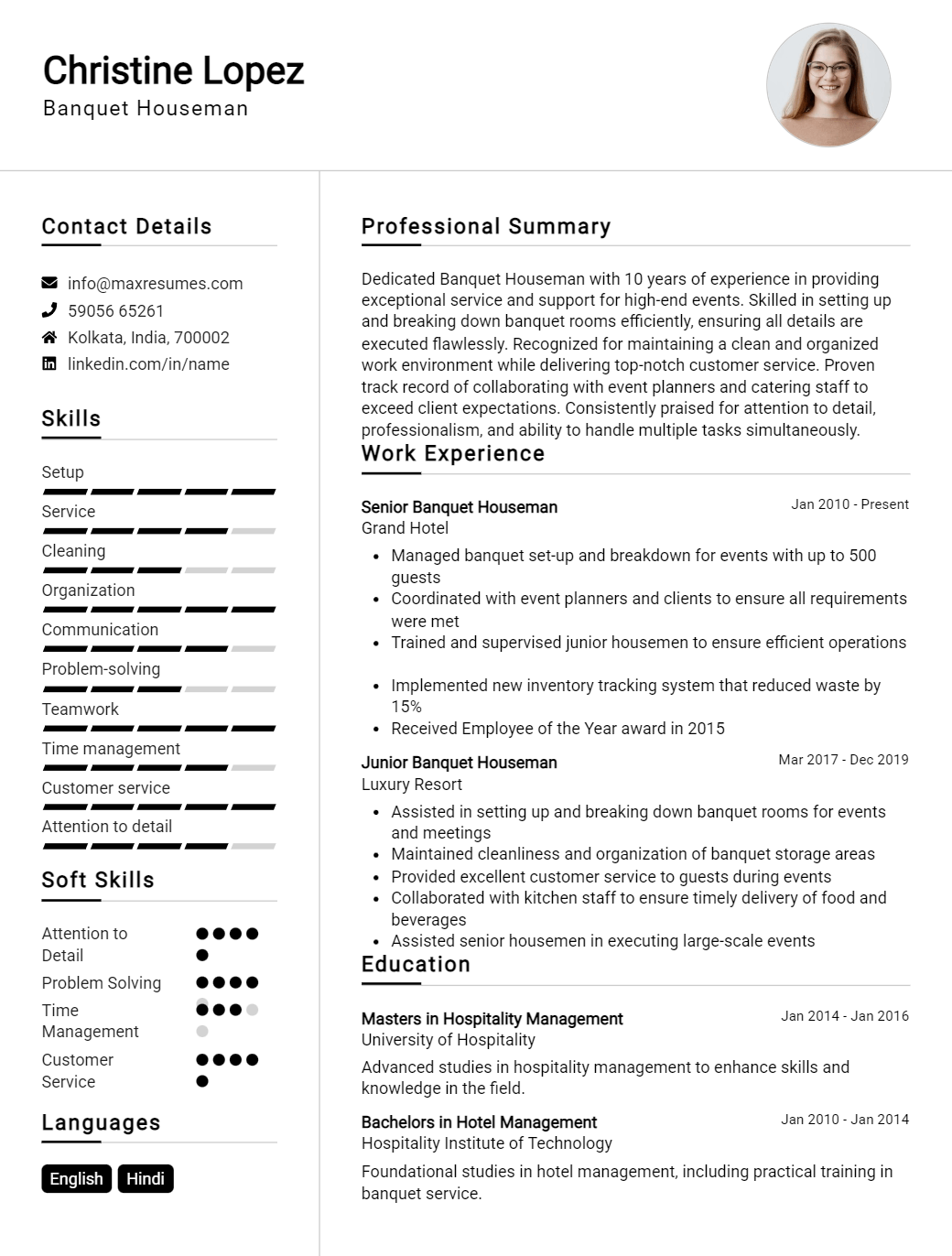 banquet-houseman-resume-sample