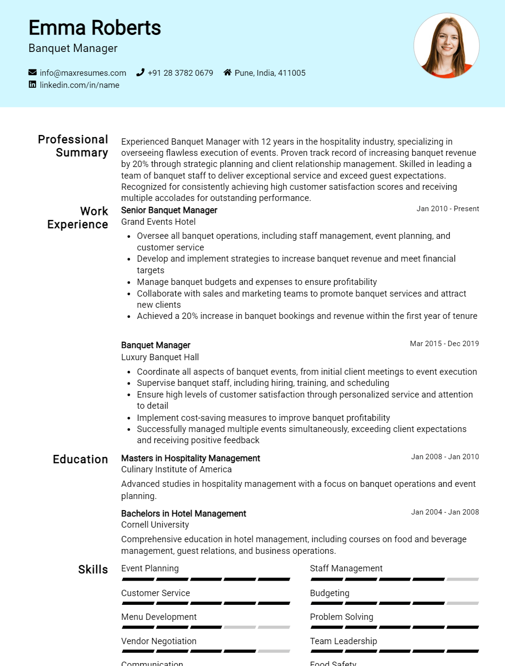 banquet-manager-resume-sample