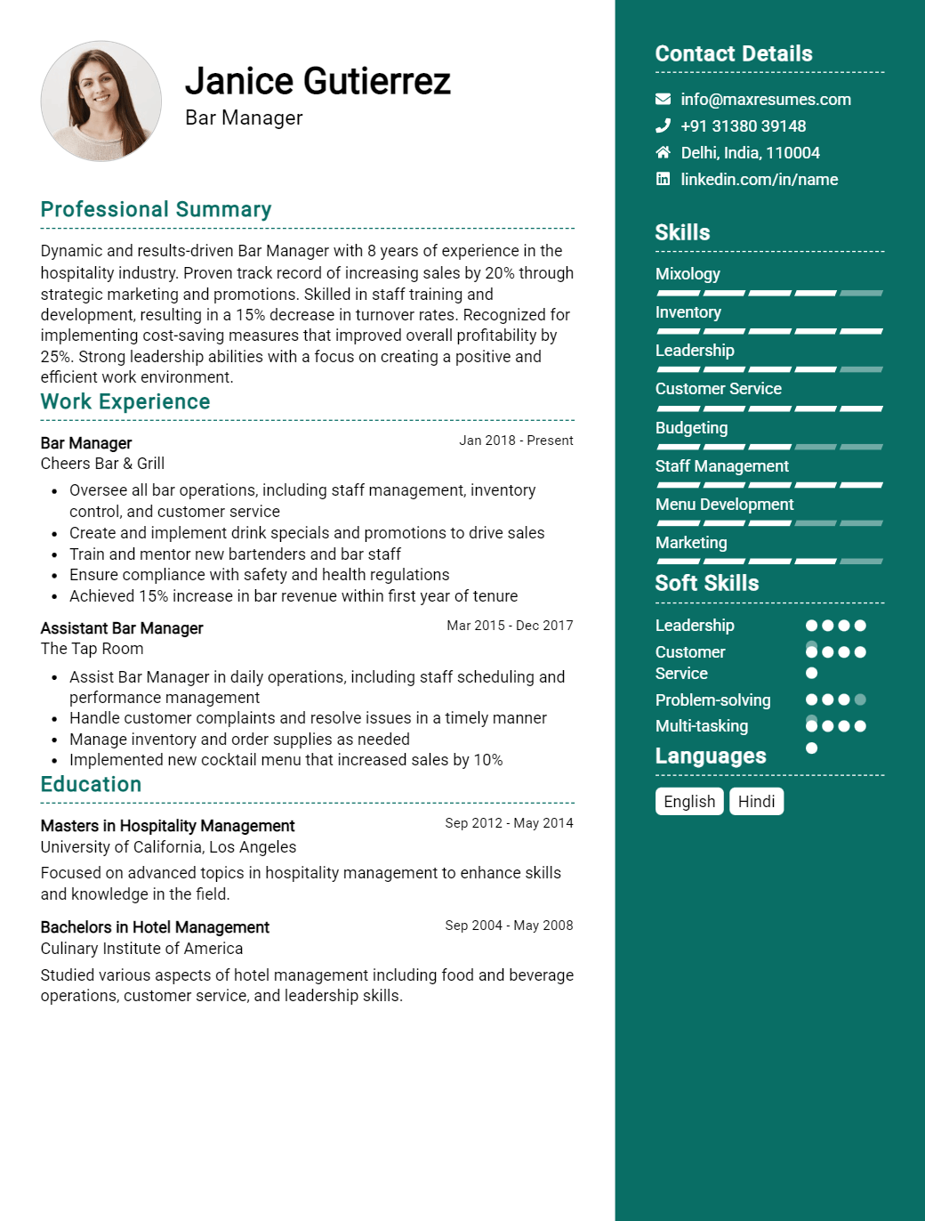 bar-manager-resume-sample