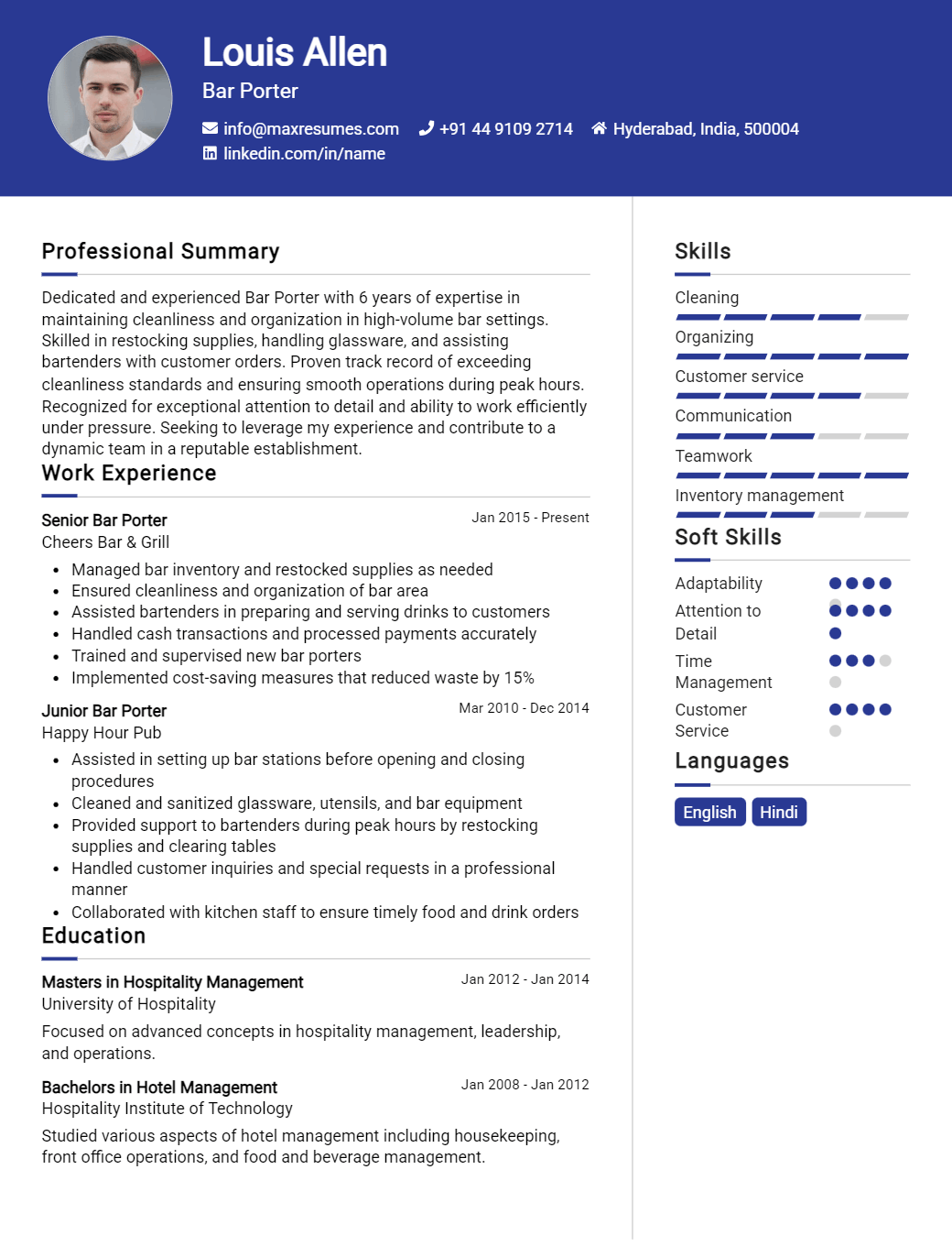 bar-porter-resume-sample