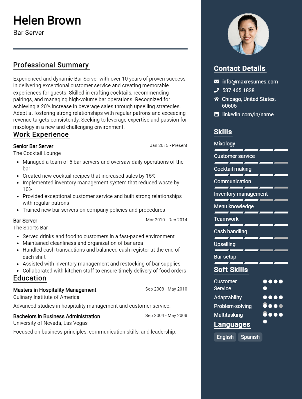 bar-server-resume-sample