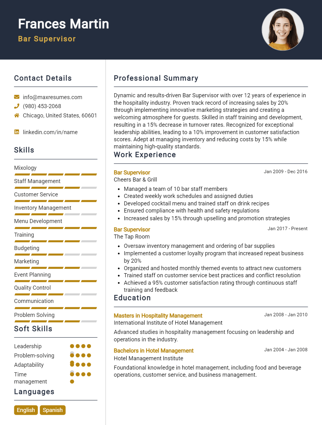 bar-supervisor-resume-sample