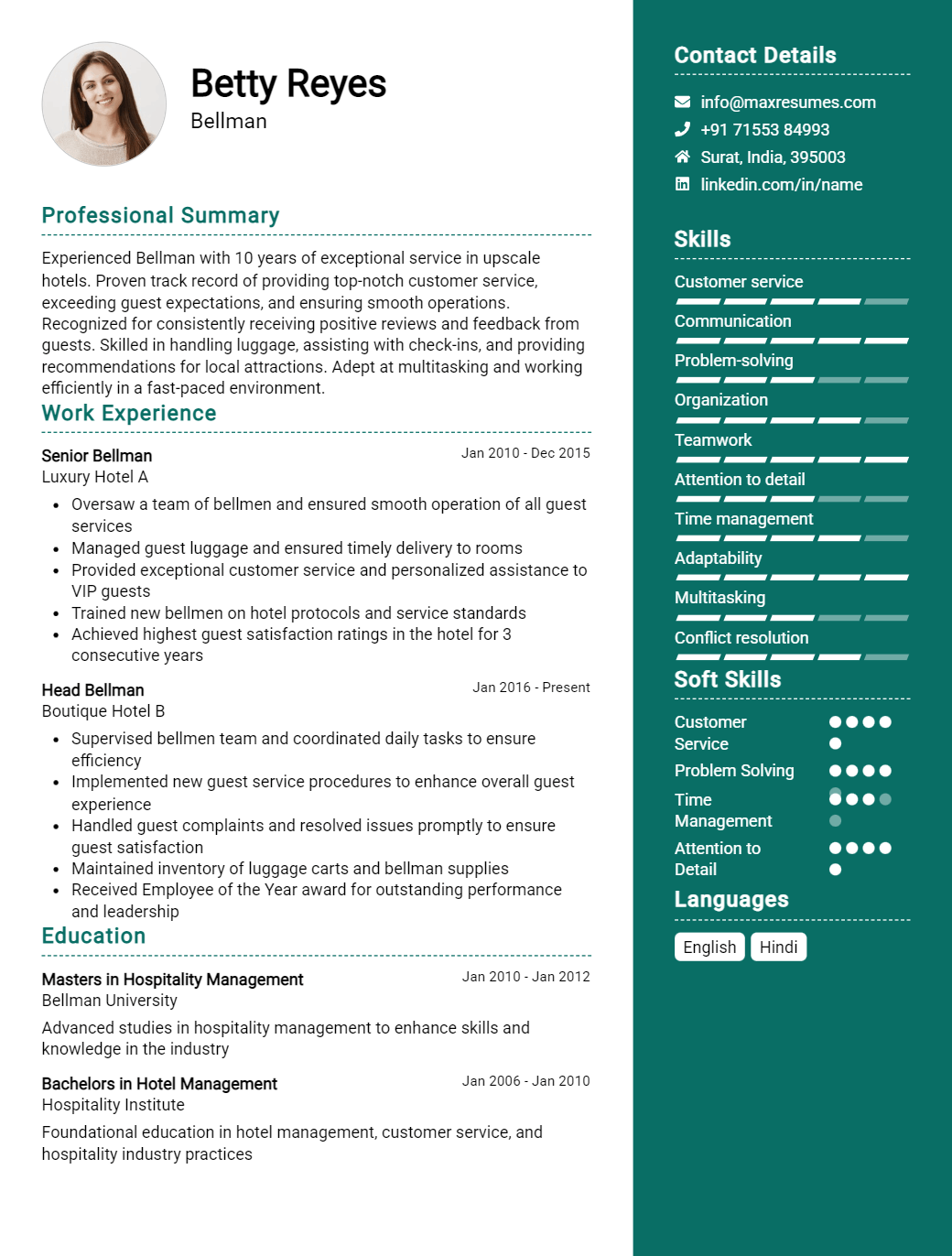bellman-resume-sample