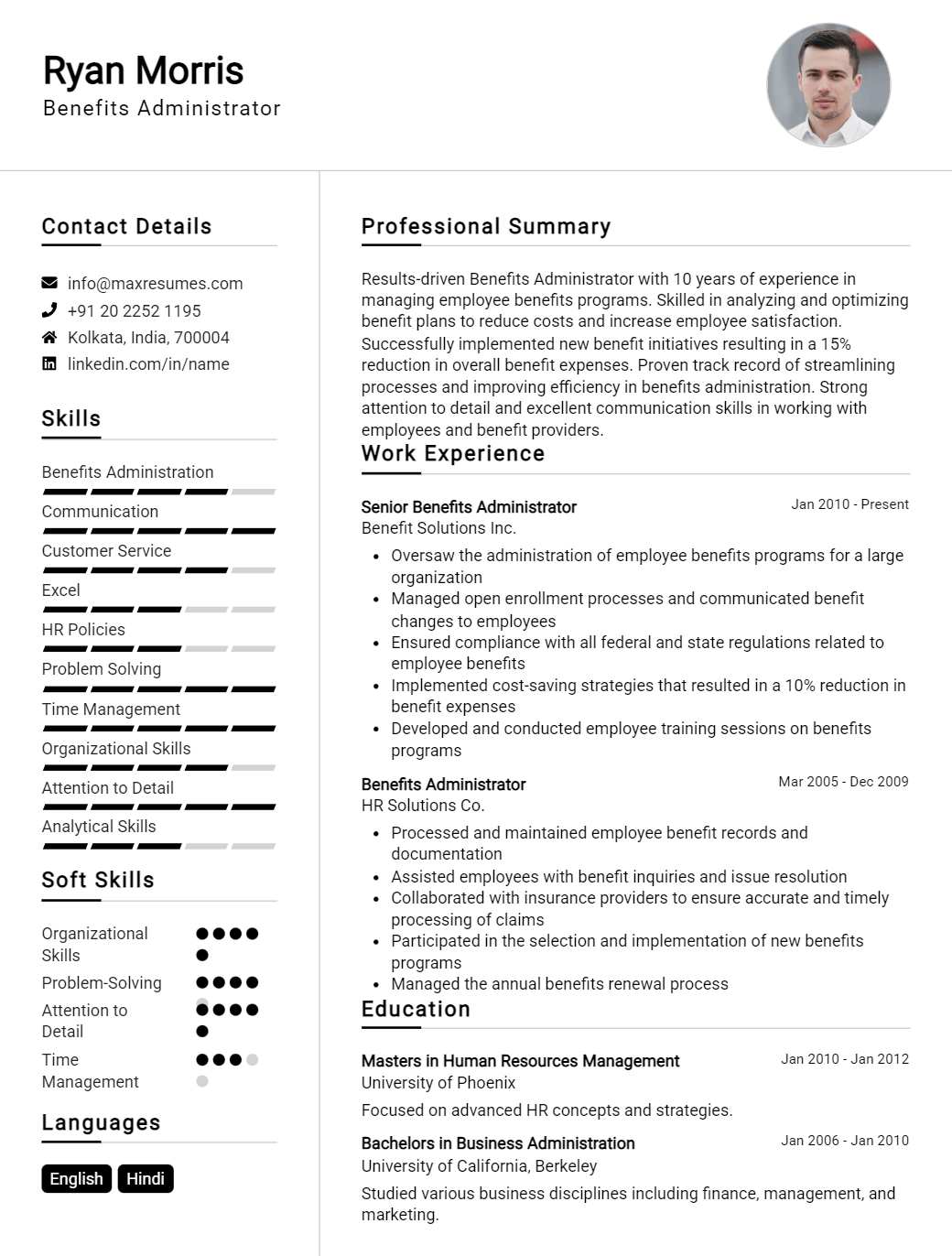 benefits-administrator-resume-sample