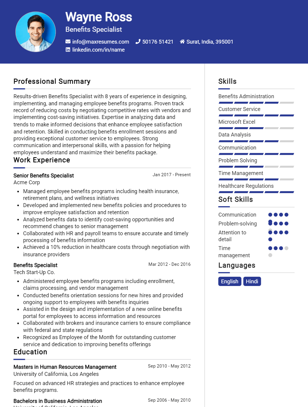 benefits-specialist-resume-sample