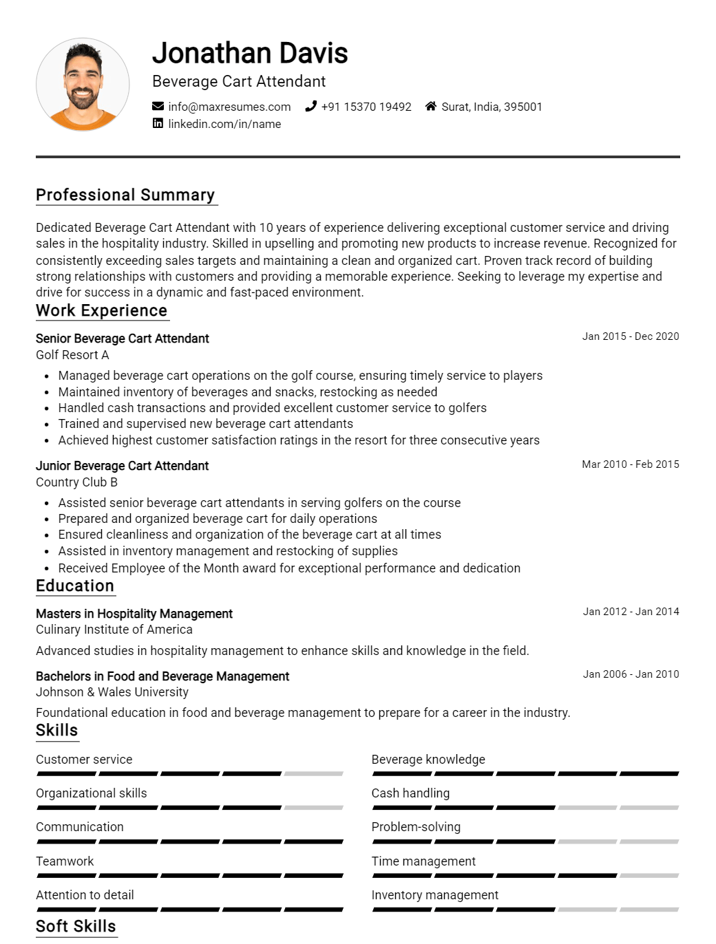 beverage-cart-attendant-resume-sample