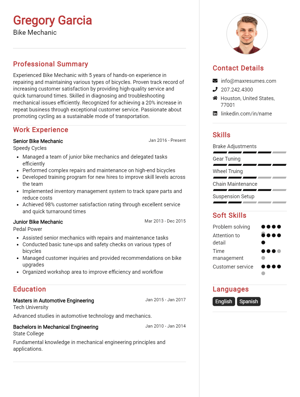 bike-mechanic-resume-sample