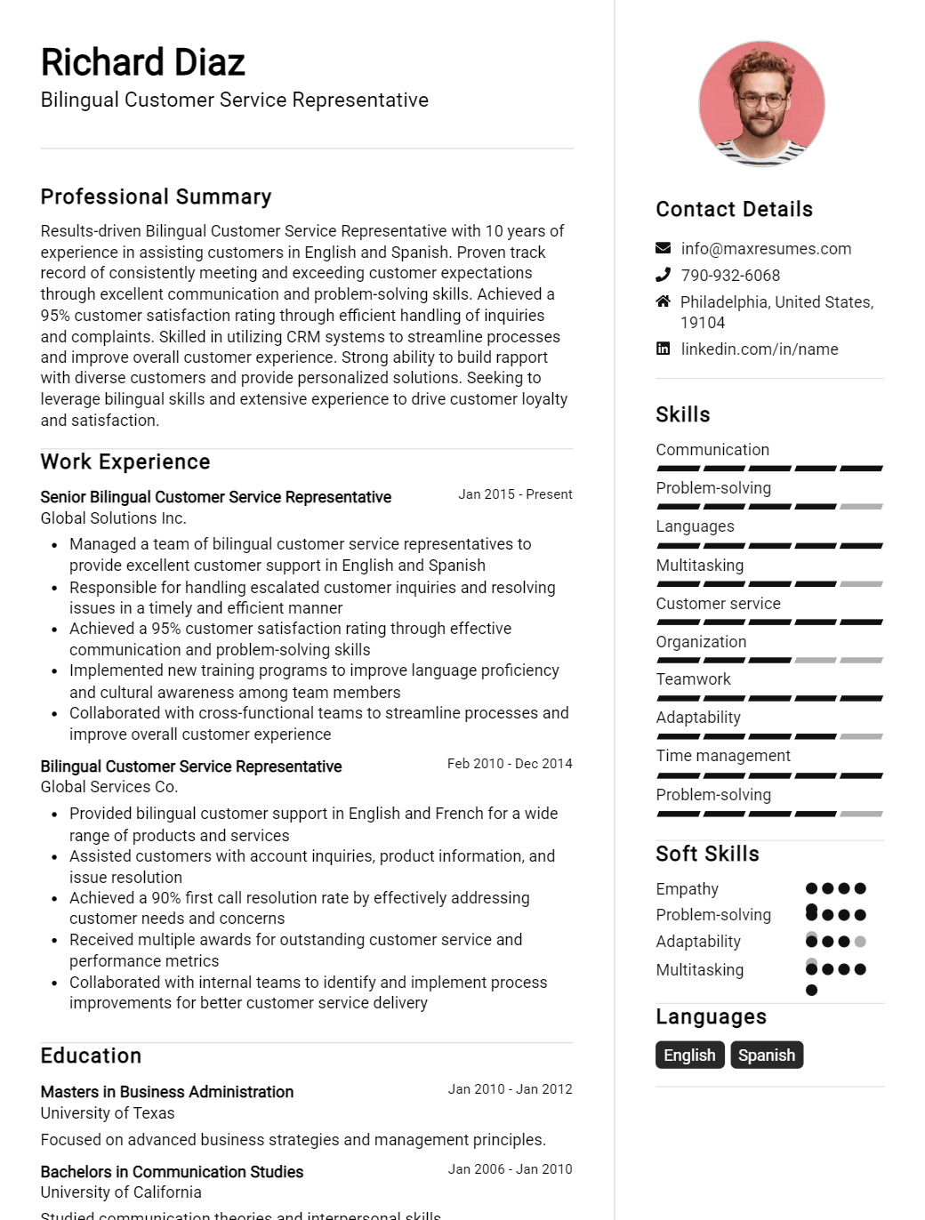 bilingual-customer-service-representative-resume-sample