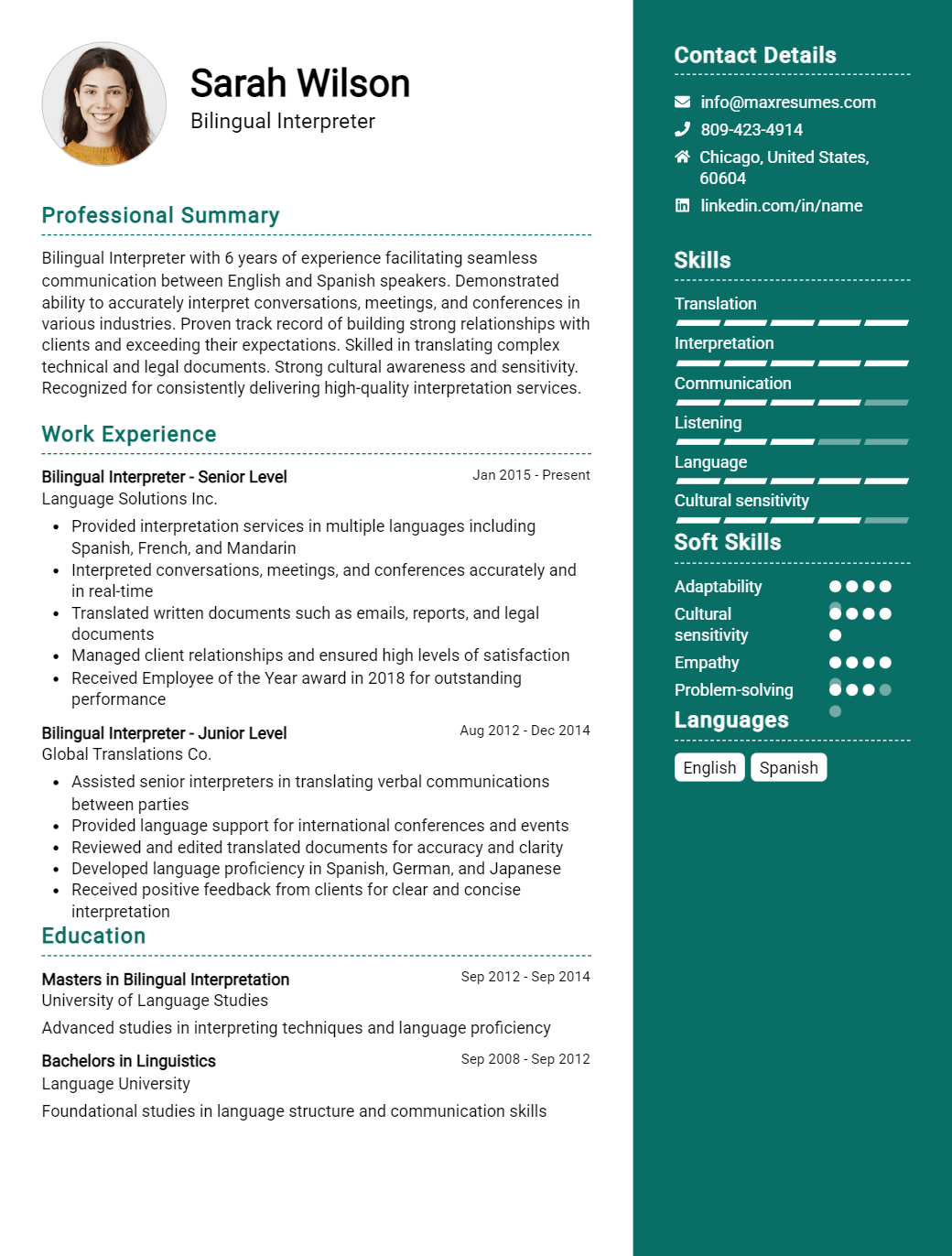 bilingual-interpreter-resume-sample