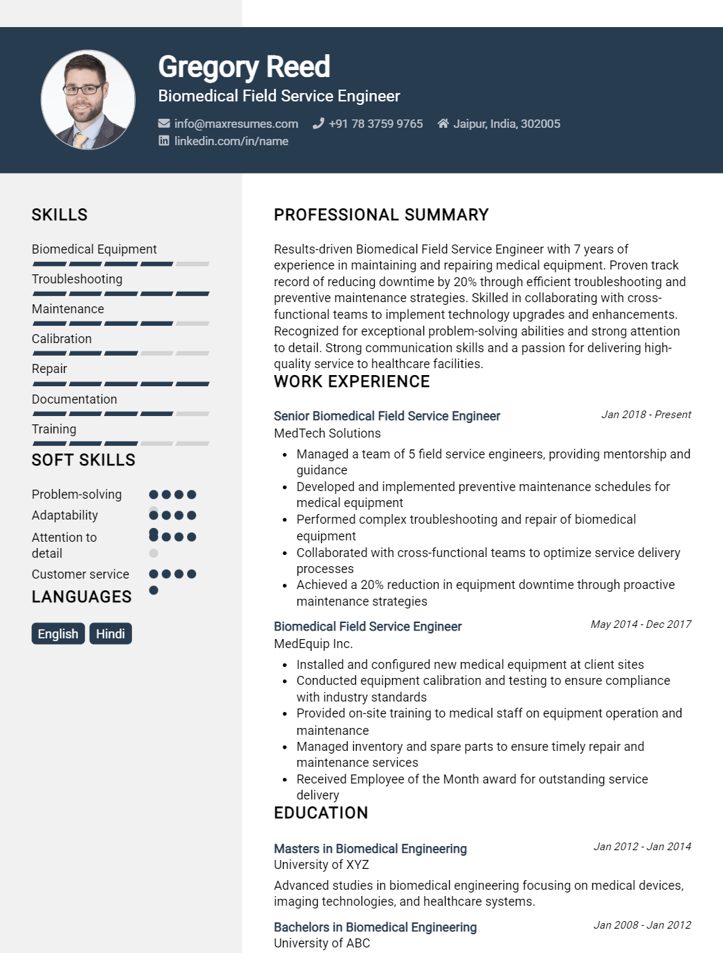 biomedical-field-service-engineer-resume-sample