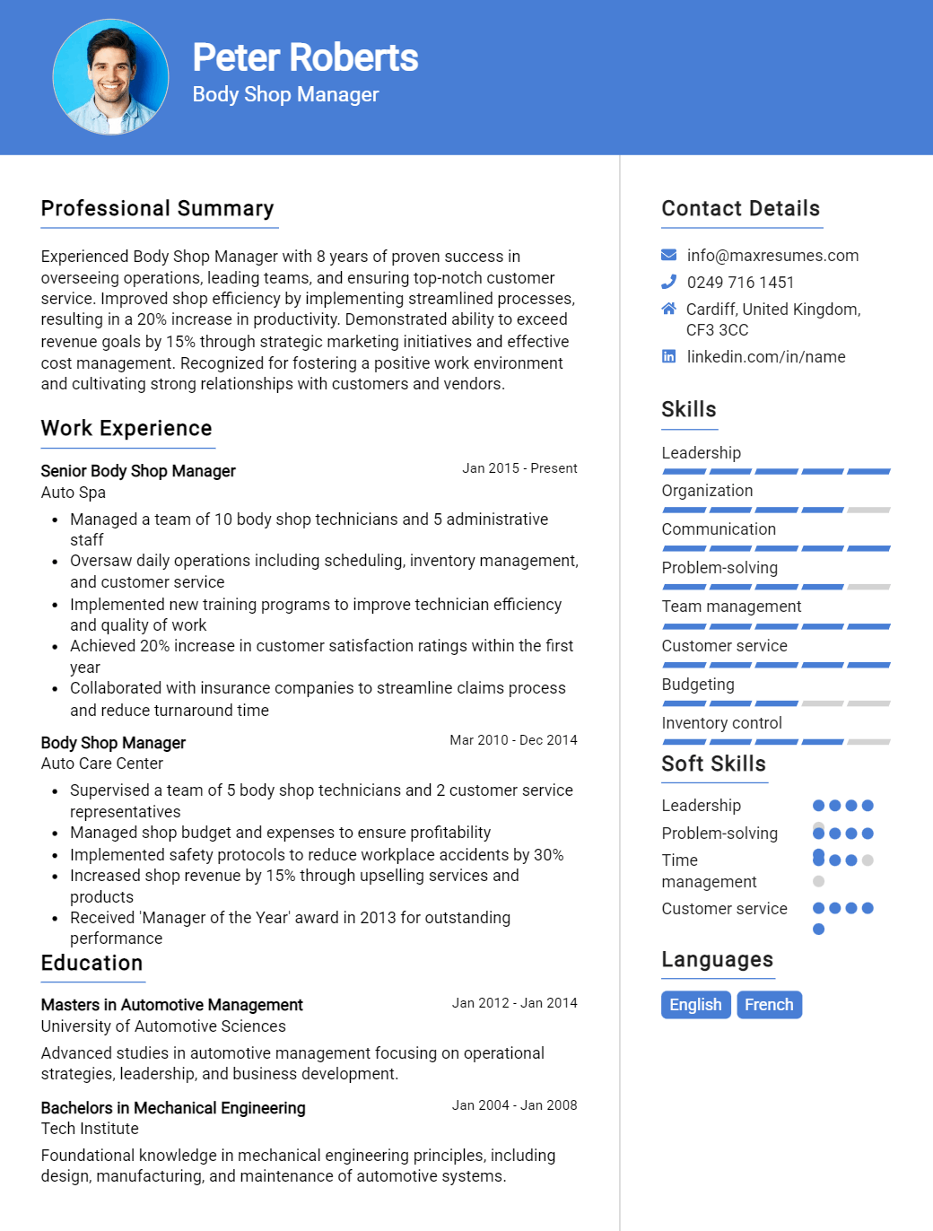 body-shop-manager-resume-sample