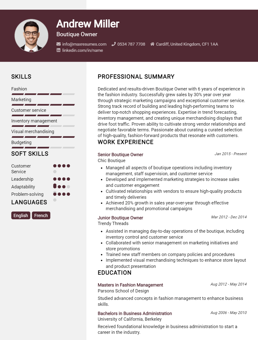 boutique-owner-resume-sample