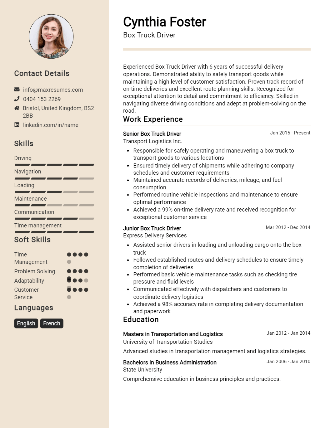 box-truck-driver-resume-sample