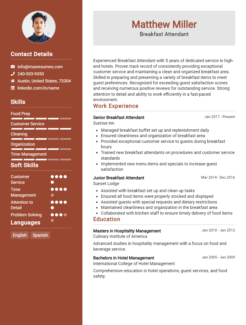 breakfast-attendant-resume-sample