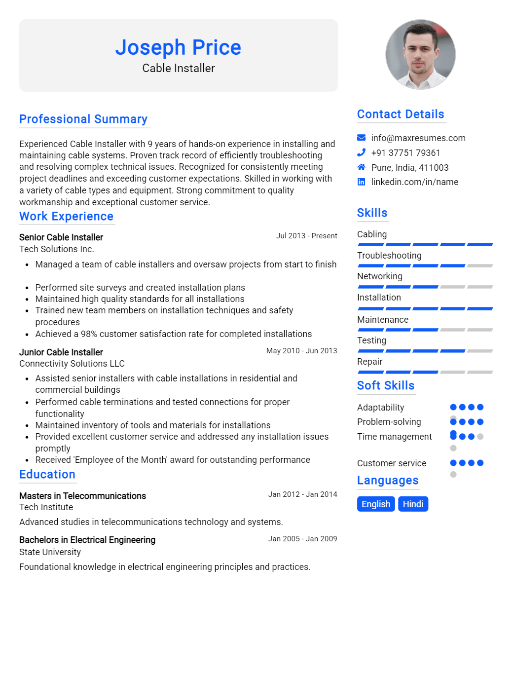 cable-installer-resume-sample