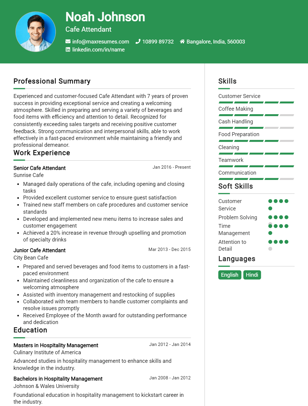 cafe-attendant-resume-sample
